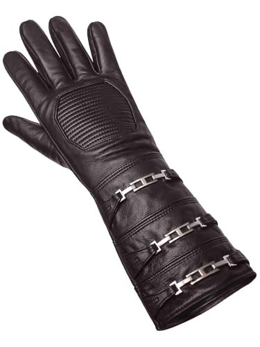 Image of URBAN BUCK Real Sheepskin Leather Sky Gauntlet Costume Glove - Regular Fit Long Arm Cuff Mens Unlined Cosplay Gloves