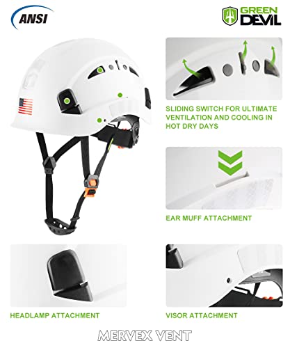 Image of GREEN DEVIL Safety Helmet Hard Hat Adjustable Lightweight Vented ABS Work Helmet 6-Point Suspension ANSI Z89.1 Approved Ideal for Industrial & Construction