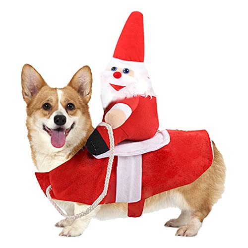 Hundekostüm Weihnachten,Hund Katze Weihnachtsmann Kostüm,Santa Claus Reiten auf Haustier Kleine Große Hunde Outfit,Warme Netter Hundemantel,Lustige Geschenk Anzüge für Weihnachten, Party,Geburtstag,M