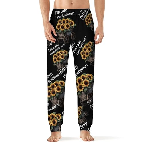 Sorry I'm Late I Saw Sunflowers Men's Pajamas Pants Lightweight Sleep Lounge Pant Pjs Bottoms Casual Sleepwear