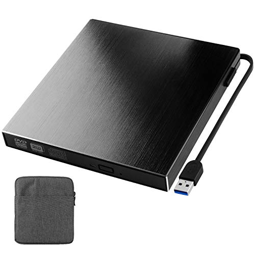 douper External DVD CD Drive, USB 3.0 Portable DVD RW Burner Writer Brushed Aluminum CD ROM Disc Player Rewriter Reader with Storage Case for Laptop Desktop PC Windows Linux Os Apple Mac MacBook Air