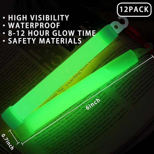 Green Light Stick Emergency Safety Light Stick,12PCS 6 Inch Emergency Super Bright Chemical Lights Perfect for Hiking Partying Camping Power outages
