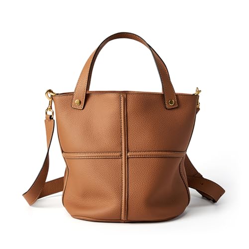 Genuine Leather Bucket Bags for Women, Crossbody Purse with Adjustable Strap and Top Handle