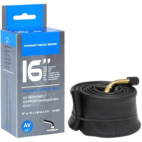 Prometheus Inner Tube 16 Inch AV Angled for Pushchairs Scooter Balance Bike 16 Inch or 16 x 1.95 to 2.125 Thread Nickel-Plated Cover