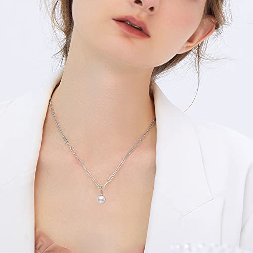Paper Clip Necklace Removable Pearl Pendant Chunky Link Chain Sterling Silver Dual Purpose Necklace Fashion Charm Jewelry for Women2