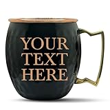 Personalized Custom Copper Moscow Mule with Hammered Painted Finish - Engraved Bar Style Mug 100% Copper Cup with Custom Letter Name Engraving, Brass Handle | 18 oz, Black