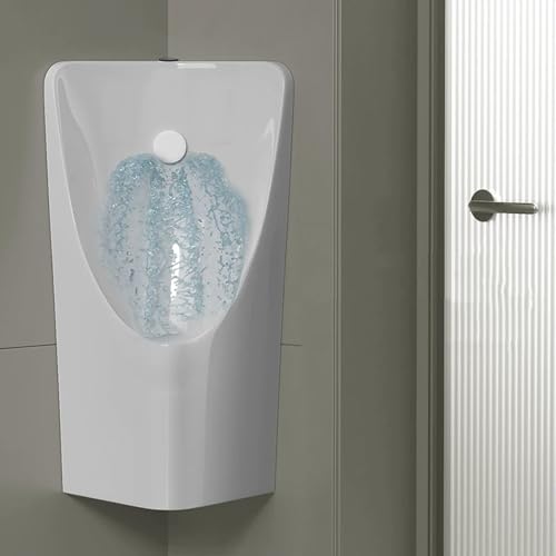 urinario de pared Urinarios de esquina for baño de hombres: descarga tipo empuje, urinario de cerámica de montaje en pared a prueba de derrames con tubo de 80 cm de largo