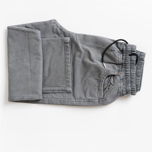Image of Men's Denim Lower (Track Pants - Soft Fabric with Elastic Waist, Cotton Twill, Casual Wear, Regular Fit, Full Length for Gym, Exercise, Yoga)