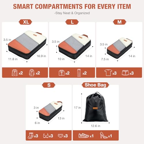 Packing Cubes for Travel, Compression 6 Set Organizer Bags for Women with Shoe Bag & Laundry Pouch, Luggage Organizers for Suitcase, Carry On & Trips, Travel Essentials3