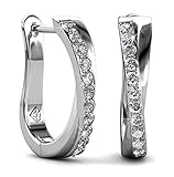 Jade Marie ALLURE Silver Dangle Hoop Earrings, 18k White Gold Plated Small Twisted Hoops with Swarovski Crystals and Lever back Closure