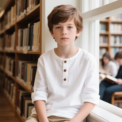 Boys Long Sleeve Henley Shirt Lightweight Button Up Dress Shirts Summer Beach Clothes3