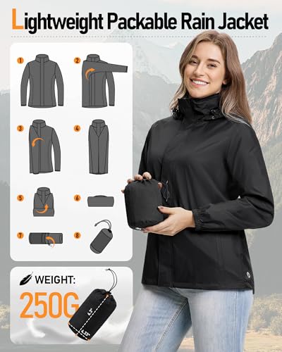 Outdoor Ventures Black Medium Rain Jacket with Packable Hood for Women - Image 6