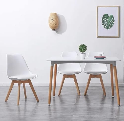 Image of Set of 6 Modern Style Mid Century Modern Dinning Room Cafe Hotel Office Wooden Legs Chair (White Set of 6)