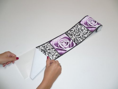 A.S. Création Bordüre - Papierbordüre mit wundervollen Blumen in Schwarz und Lila - auf 5,00 m x 0,13 m je Rolle