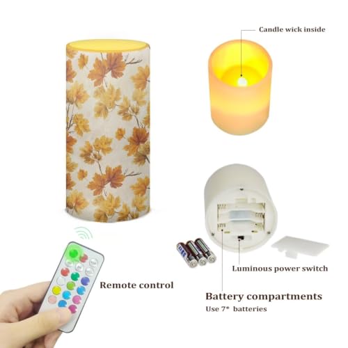 Image of Thanksgiving Flameless Flickering Candles with Remote Maple Leaf