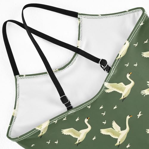 senya Girls Swimsuits One-Piece Swimwear Tie Bathing Suit Beach Summer Round Neck 9-10T Flying Swans on Green Pattern4