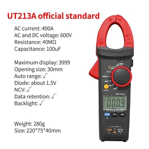 Pinza Amperimétrica Digital UT213A, True RMS Auto-Rango, mide corriente AC/DC, voltaje, resistencia, capacitancia miniatura 2