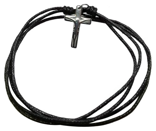 Hematite Cool Crucifix Shadow Cross Pendant Black Cord Adjustable Sliding Knot Necklace 16-30"4