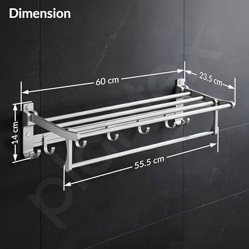 Image of Plantex Aluminium Foldable Towel Rack in Bathroom /Space Towel Holder /24 Inch Towel Hanger /Adjustable Hooks with Ample Space /Bathroom Accessories - Pack of 1 (Silver)