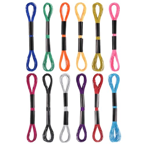 12 Skeins Metallic Embroidery Thread Cross Stitch Floss Hand Embroidery Thread for Sewing Making Yarn Accessories Craft String Art Supplies