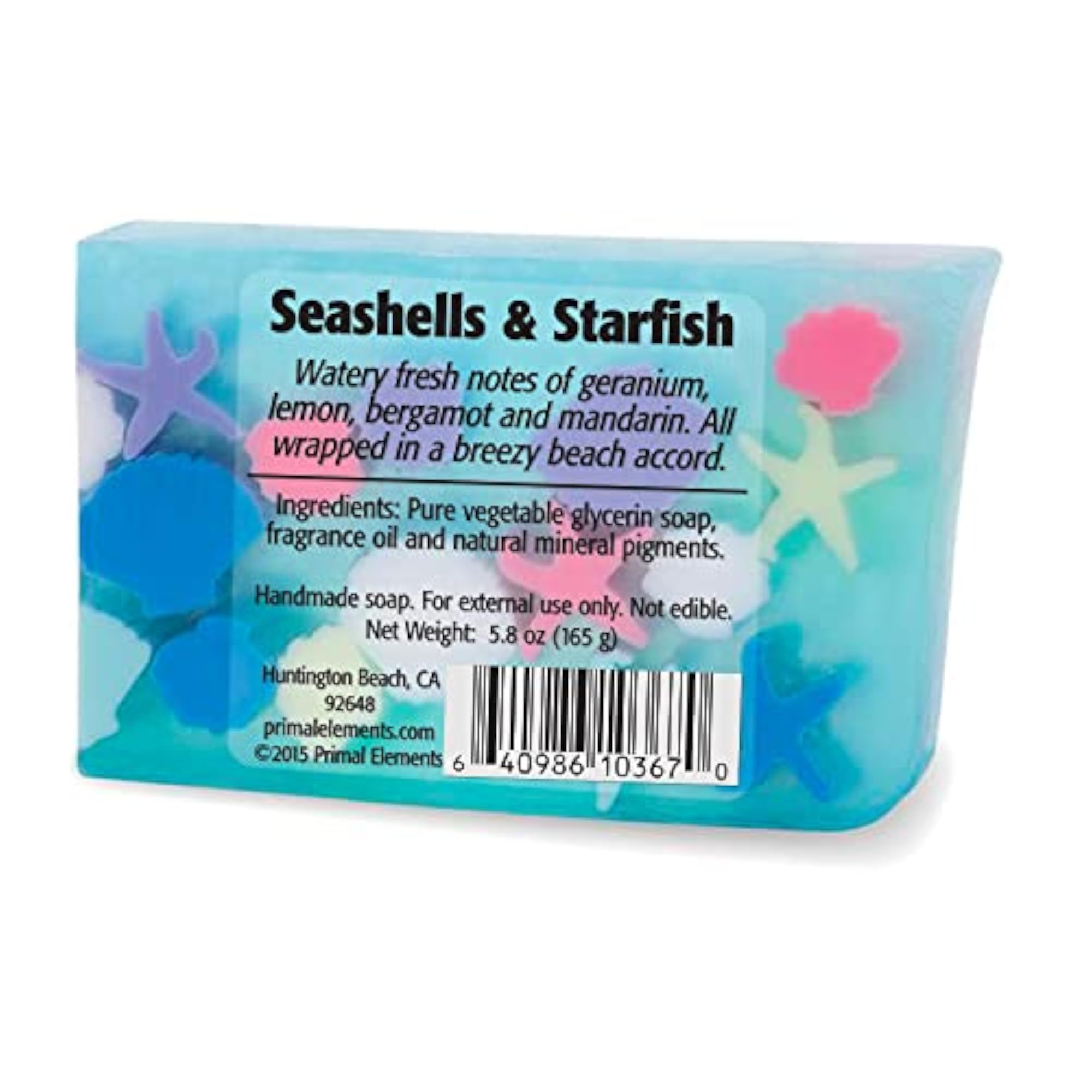 Handmade Natural Glycerin Soap, 5.8oz Seashells and Starfish
