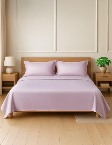Image of Symbol Premium 100% Pure Cotton Soft Bedsheet for Double Bed - King Size (108x108 inches) with 2 Pillow Covers (27x17 inches) | 400 Threadcount