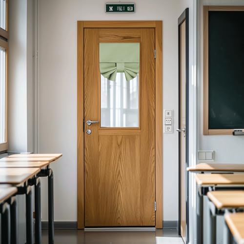 NICETOWN 100% Blackout Classroom Door Curtain, Room Darkening, Blocks Light and Clod Air Through Glass Window, Small Window Curtains for French Front Door (Olive Green, 10"x 30", 1 Panel)