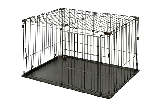 Iris Ohyama Welpenauslauf mit abschließbarer Tür und Dach, Katzengehege, H66cm, Braun, Hundebox, Für Outdoor, Indoor, Welpenlaufstall, Hundezaun, Welpenzaun, Laufstall Hund, STS-1200TY