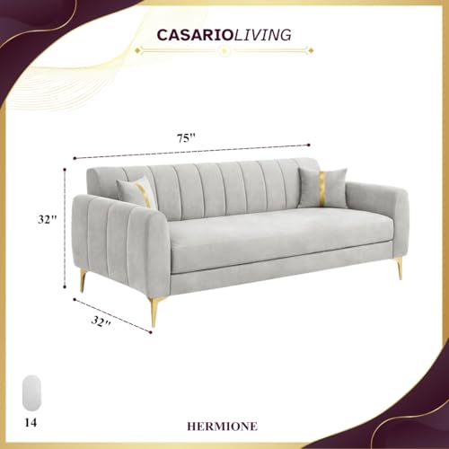 Image of Hermione Luxe Velvet-Suede Fabric 3 Seater Sofa | Comfortable Seating | Modern Sofa Set for Living Room - Light Gray