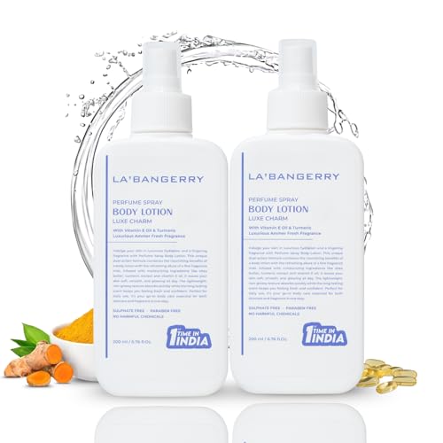 Image of LA'BANGERRY Luxe Charm Perfume Spray Body Lotion with Vitamin E Oil & Turmeric | Moisturizing & Skin Nourishing Body Lotion | Sulphate & Paraben Free | 200ml (Pack Of 2)