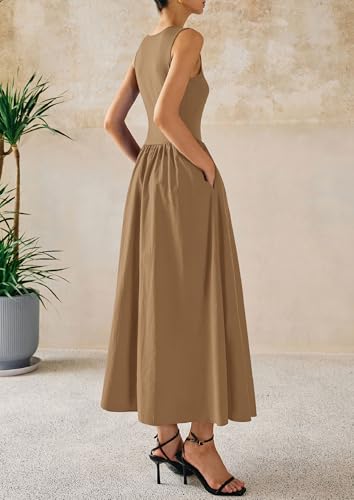 Image of PRETTYGARDEN Maxi Dresses for Women 2026 Summer Casual Sleeveless Patchwork Flowy Vacation Sundress Knit Long Work Tank Dress