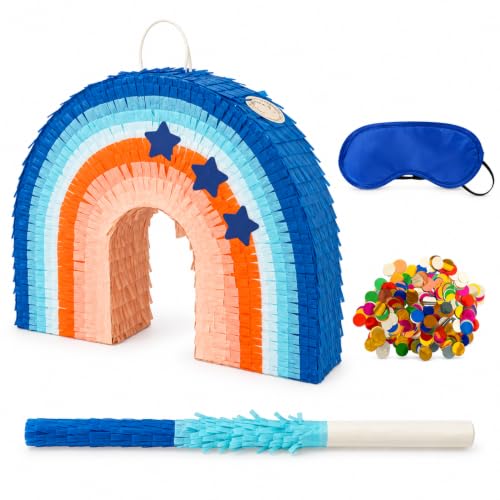 16Inth Rainbow Star Large Piñata set with stick, blindfold and confetti