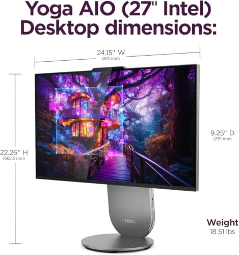Image of Lenovo Yoga AIO Desktop Copilot 27 inch QHD IPS 120Hz W /Lift, Rotate, & Swivel | 16-core Intel Ultra 7-255H, 16GB LPDDR5X, 2TB SSD, Intel Arc GPU, WiFi 7, BT 5.4, 5MP IR Webcam, Win 11 Pro W /KB & Mouse
