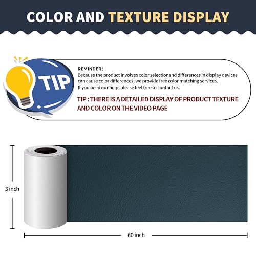 Image of ONine Leather Repair Patch，Leather Repair Tape, 3 x 60 inches Leather Repair Patch for Furniture,Vinyl Repair kit，Leather Couch Patch，for Sofas, Furniture(Turquoise Blue-Litchi Grain)