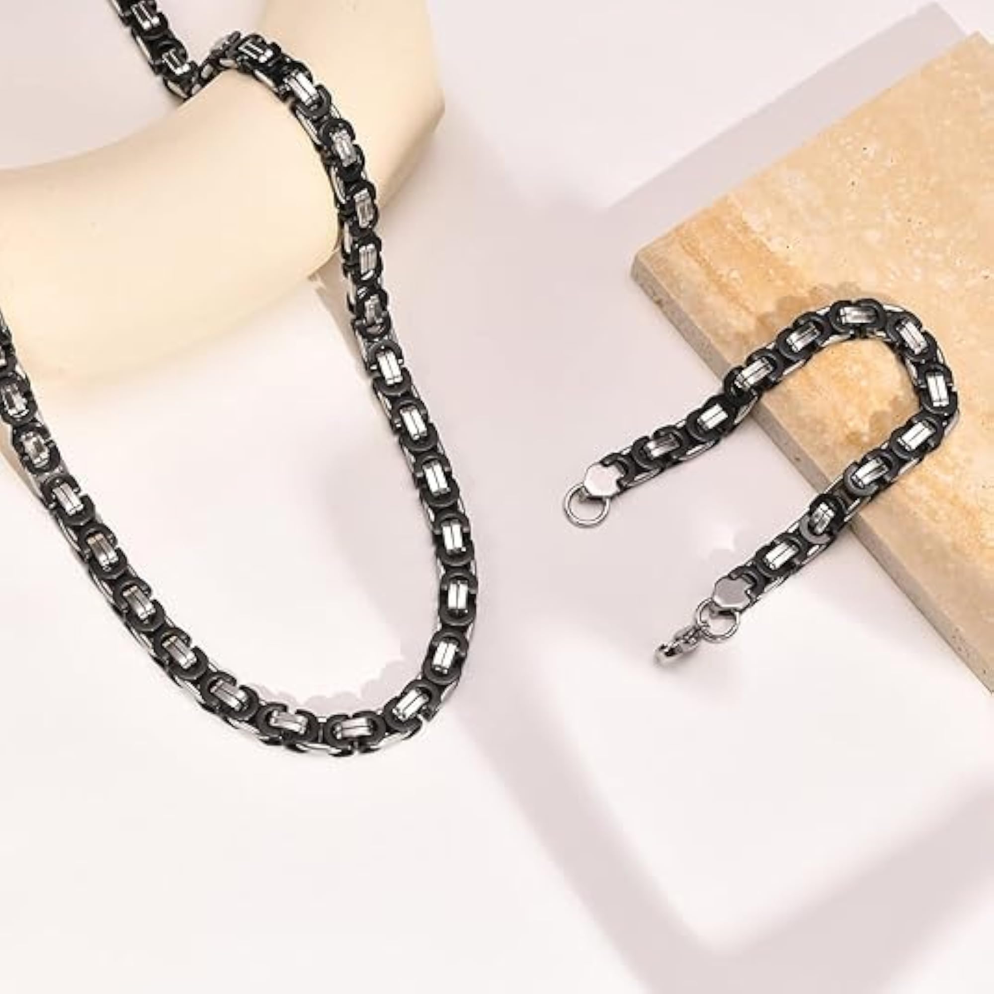 Men's Stylish Black Chain Combo with Gold and Stainless Steel