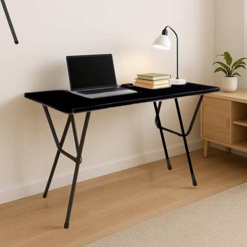 Image of MATTERHORN MOOT-10003 Folding Office Table - Compact Work Desk with Ebony Black Top & Sturdy Steel Legs | 1100mm x 550mm x 735mm | Portable Study & Computer Table for Home Office