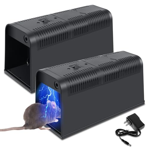 Qualirey 2 Pack Reusable Electric Mouse Traps Anti Escape Electronic Rat Trap Zapper with Powerful Voltage Humane Rodent Killer for Home Indoor Outdoor Uses