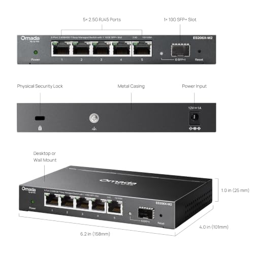 Image of TP-Link Omada 5 Port 2.5G Switch, Easy Managed, VLAN, Auto Loop Prevention, IGMP Snooping, Fanless, Managed by Omada, Durable Metal w / Shielded Ports(ES206X-M2)