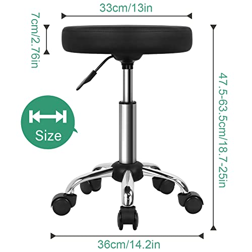 FURWOO Adjustable Salon Chair Small Rolling Stool with Wheels for Spa Salon Massage Home Office Black - Image 3