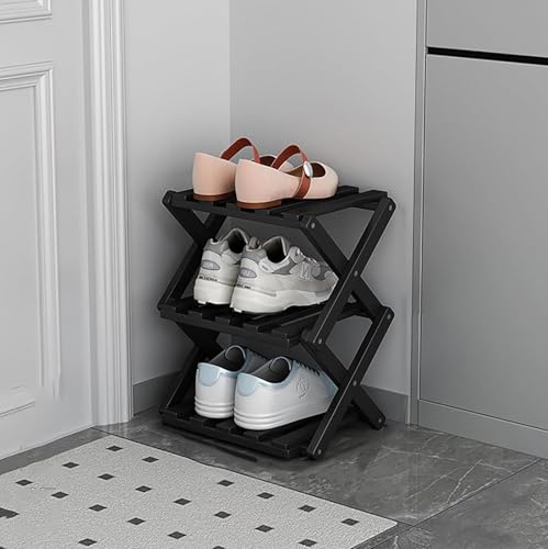 Étagère à chaussures en bambou pliable à 3 niveaux pour petits espaces