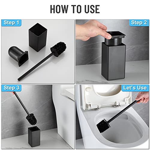 Image of BVL Toilet Brush and Holder Black Toilet Bowl Brush for Ceaning with Stainless Steel Handle Freestanding