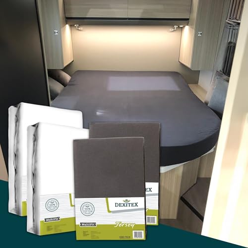Dexitex - Drap Housse Lit Tout Fait pour Camping Car 4er Set- 2 Drap Housse + 2 Protège-Matelas - Caravane Matelas - Lit Caravane - Lit Camping Car - 100%...