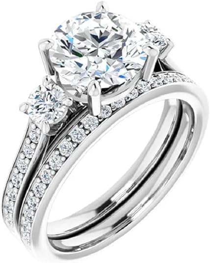 1-5 CT Moissanite Engagement Ring Set for Women | Solitaire Three-Stone Bridal Wedding Set Gifts | 925 Silver, 10K/14K/18K Solid Rose/White/Yellow Gold