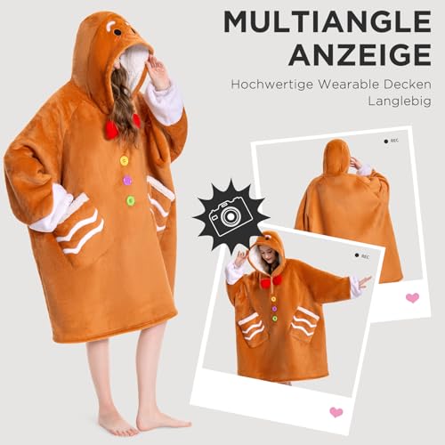 OLAOLA Lebkuchen Decken-Hoodie Unisex, Oversized Kuscheldecke Sherpa – Ansicht 5