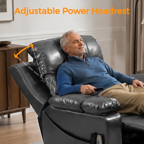 Image of FUNECORP Power Lift Recliner Chair Triple Motor with Vibration Massage | with Vibration Massage and Lumbar Heating, Adjustable Headrest for Elderly People, Faux Leather