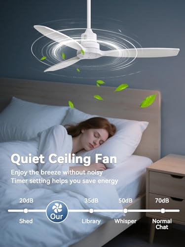 Image of Sofucor 52 Inch Solid Wood Ceiling Fans no Light, Works with App /Alexa /Google, Dimmable 6-Speed Outdoor Ceiling Fan with Remote for Indoor Bedroom Living Room Outdoor Patio Porch