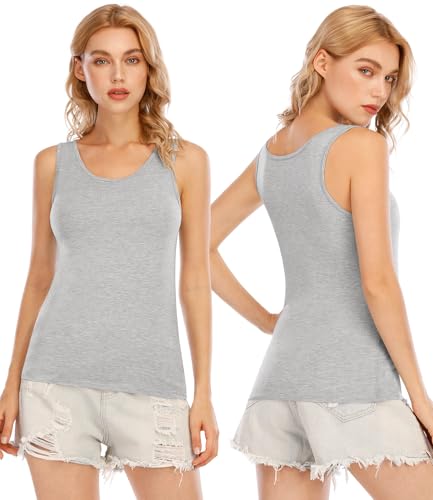 Image of AMVELOP Tank Tops for Women Built in Bra Cotton Shelf Bra Tanks Layering Undershirts 2-3 Pack