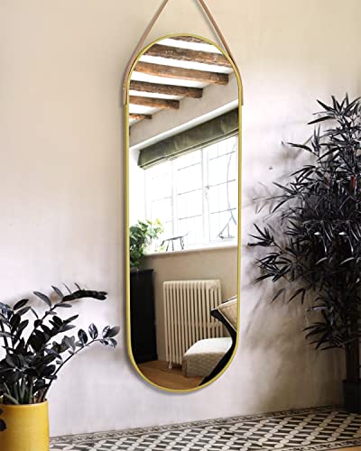 OGCAU Full Length Mirror, Wall-Mounted Mirror with Aluminum Alloy Frame (Oval Gold)
