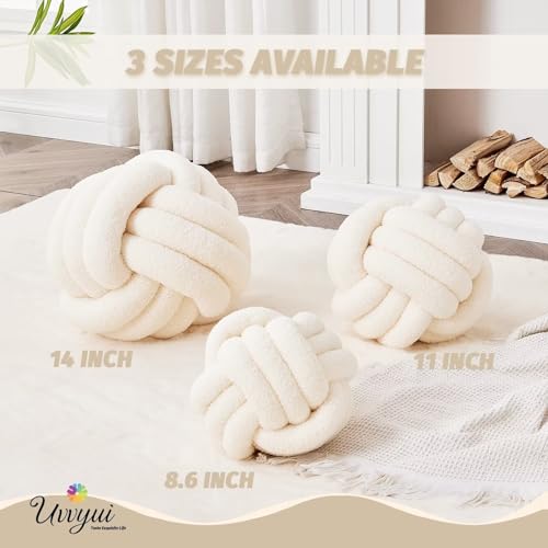 Image of Uvvyui Knot Pillow Ball, Soft Home Decorative Round Throw Pillow, Handmade Knotted Plush Pillow, Round Boucle Pillow Cushion (8.6 Inches Ivory)