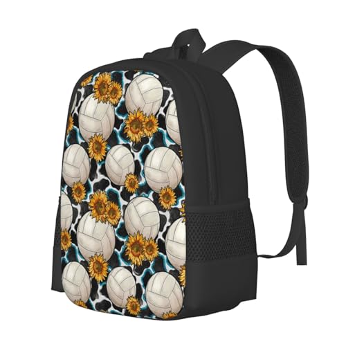 Volleyball Sunflowers Cowhide Backbags Large Adjustable Backpack Lightweight Daypack for Men Women 16.5 Inches2